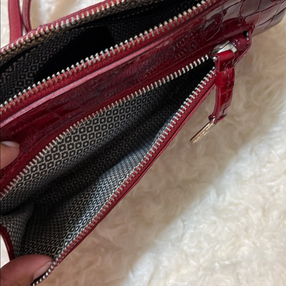 Brighton Bria Croc Embossed Red Patent Leather Crossbody Messenger Bag - Picture 5 of 13